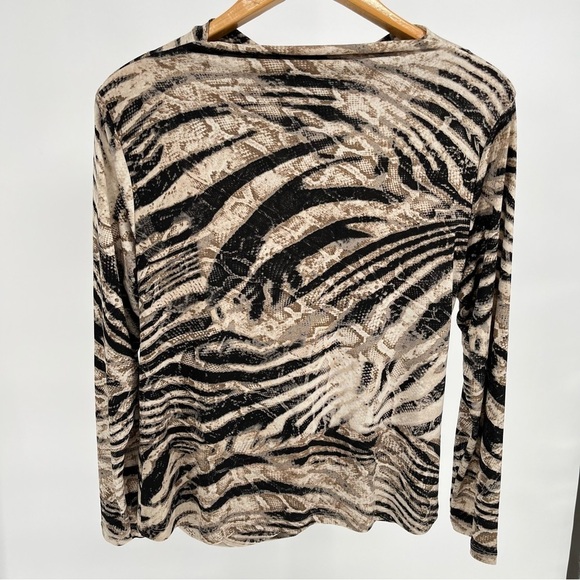 Clara Sun Woo Womens Animal Print Top Size XL Long Sleeves Stretch Gathered - Picture 7 of 10